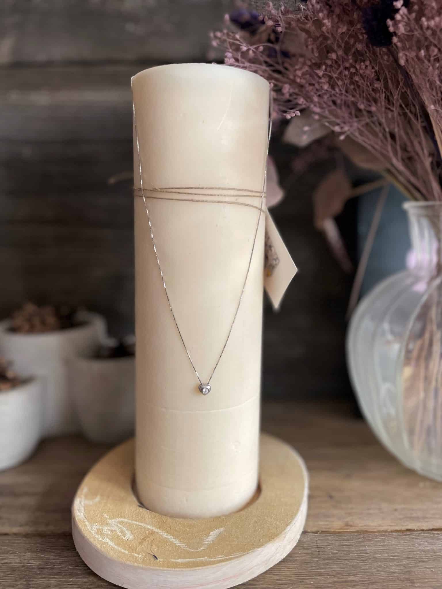 Bougie bijou parfumée collier argent motif COEUR ZIRCONIUM