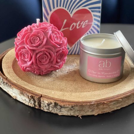Coffret Fête des Mères – Bougie parfumée « Pour toi Mamounette », bougie fleur & boîte d'allumettes